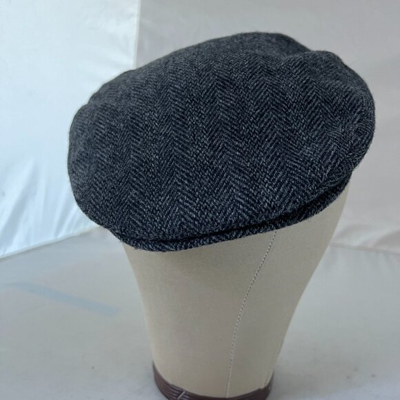 Jonathan Richard Gray Black Herringbone Tweed Wool Cap L - Picture 2 of 10